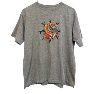 Vintage Y2K Era Sonoma Goods Gray Dragon Graphic Tee Size Large